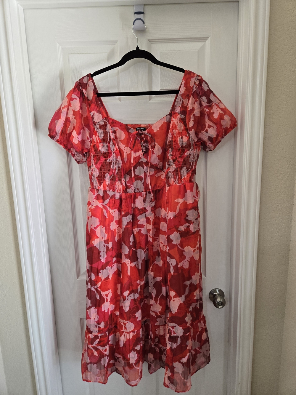 torrid Red & Pink Floral Lace-Up Midi Dress